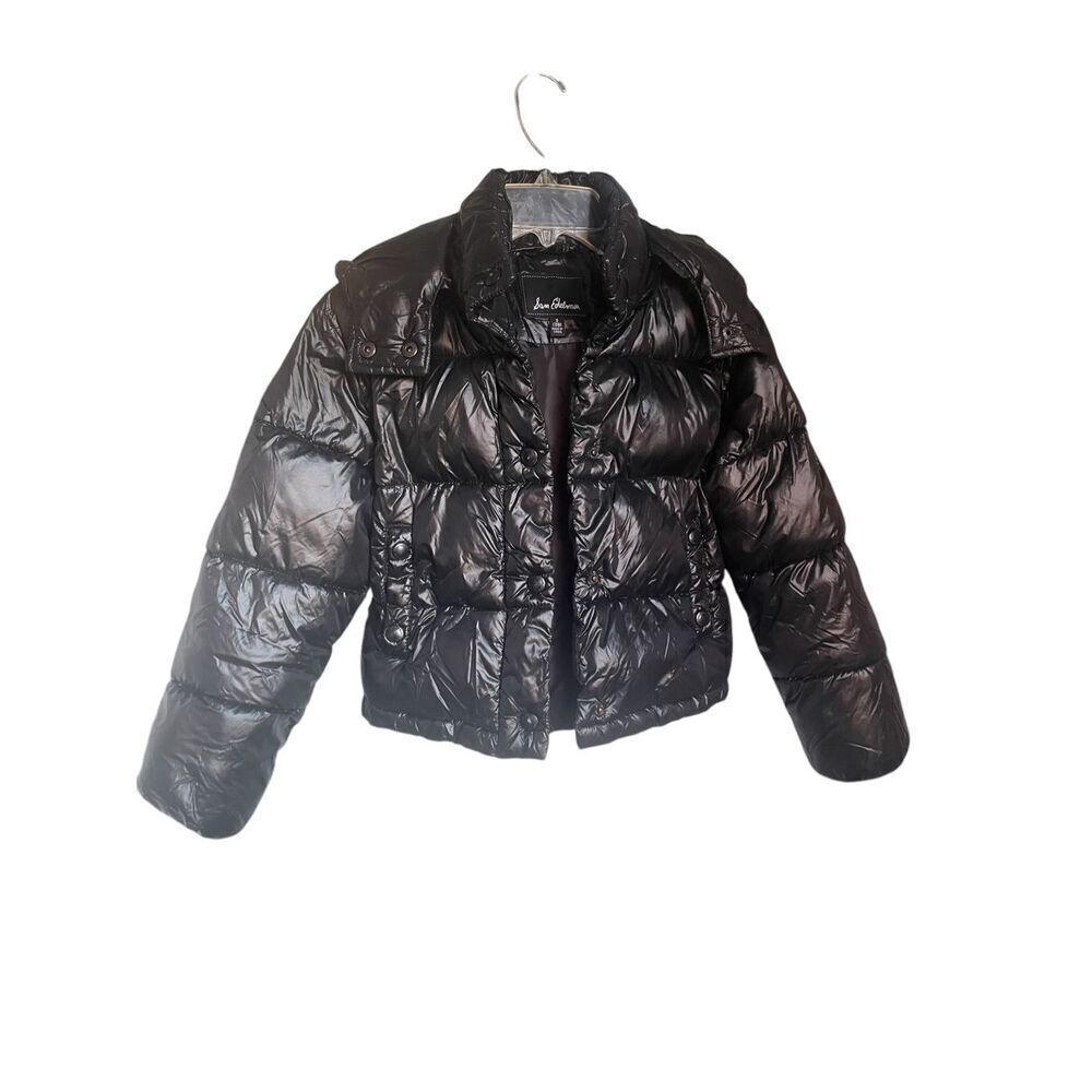 Sam Edelman Puffer Jacket Shiny With Detachable Hood Kids Black Size S 7/8